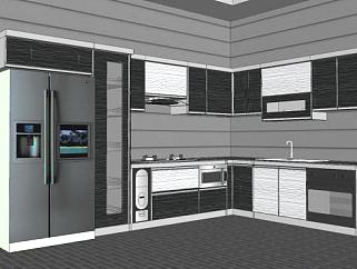 现代精美的厨房橱柜设施SU模型下载_sketchup草图大师SKP模型