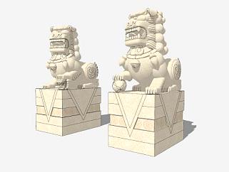 石狮柱雕塑SU模型下载_sketchup草图大师SKP模型