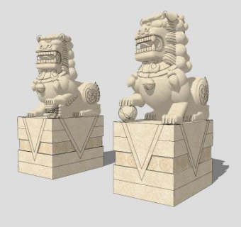 石狮柱雕塑SU模型下载_sketchup草图大师SKP模型