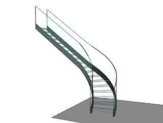 室内玻璃楼梯SU模型下载_sketchup草图大师SKP模型