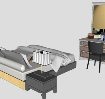 现代床铺和梳妆台SU模型下载_sketchup草图大师SKP模型