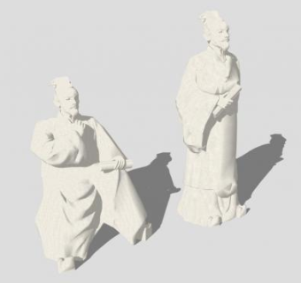 古代文人儒士人物雕塑SU模型下载_sketchup草图大师SKP模型