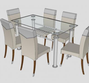 6人餐桌椅子SU模型下载_sketchup草图大师SKP模型