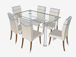 6人餐桌椅子SU模型下载_sketchup草图大师SKP模型