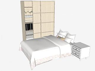 <em>卧室</em>双人床和木质衣柜家具SU模型下载_sketchup草图...