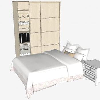 卧室双人床和<em>木质</em>衣柜家具SU模型下载_sketchup草图...