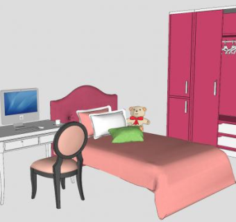 女生卧房家具设计SU模型下载_sketchup草图大师SKP模型