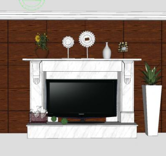壁炉式电视柜背景墙SU模型下载_sketchup草图大师SKP模型