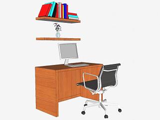 木制书桌电脑桌椅SU模型下载_sketchup草图大师SKP模型