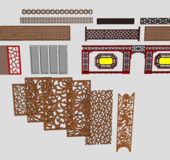 镂空窗花板屏风SU模型下载_sketchup草图大师SKP模型