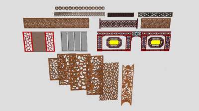 镂空窗花板屏风SU模型下载_sketchup草图大师SKP模型