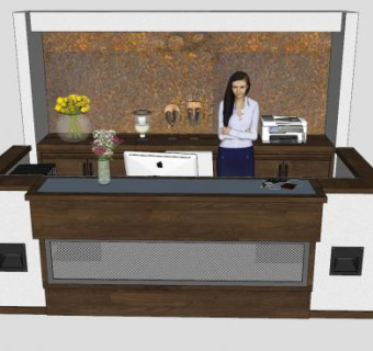 前台接待处办公桌椅SU模型下载_sketchup草图大师SKP模型