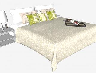 大床双人床床铺和床头柜SU模型下载_sketchup草图大师SKP模型