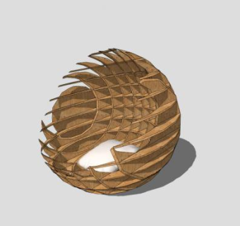 木质创意半球体雕塑SU模型下载_sketchup草图大师SKP模型