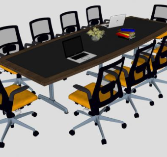 10人会议桌椅旋转椅SU模型下载_sketchup草图大师SKP模型