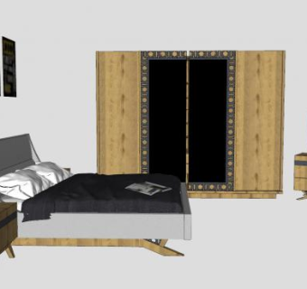 欧式工业风家具床铺衣柜SU模型下载_sketchup草图大师SKP模型