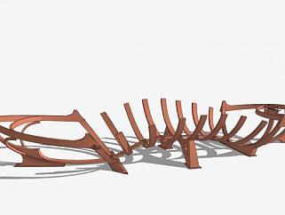 木质模型船船架雕塑SU模型下载_sketchup草图大师SKP模型