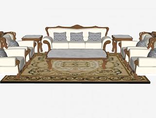欧式沙发茶几地毯家具SU模型下载_sketchup草图大师SKP模型