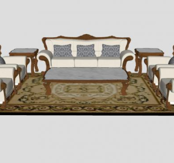 欧式沙发茶几地毯家具SU模型下载_sketchup草图大师SKP模型