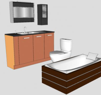 浴室柜浴缸和马桶SU模型下载_sketchup草图大师SKP模型
