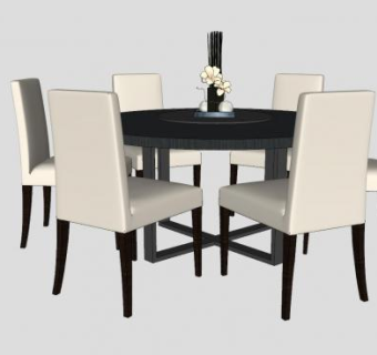 6人座餐桌椅圆桌SU模型下载_sketchup草图大师SKP模型