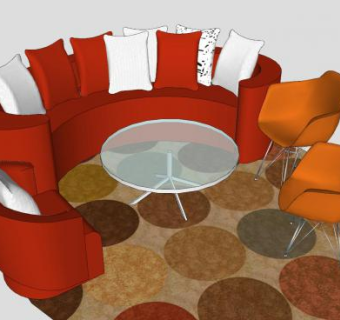 圆弧形红色沙发家具SU模型下载_sketchup草图大师SKP模型
