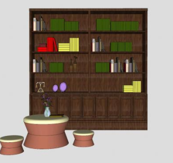 书柜书架和小茶几SU模型下载_sketchup草图大师SKP模型