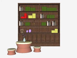 书柜书架和小茶几SU模型下载_sketchup草图大师SKP模型