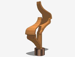 木质曲线LOGO雕塑SU模型下载_sketchup草图大师SKP模型