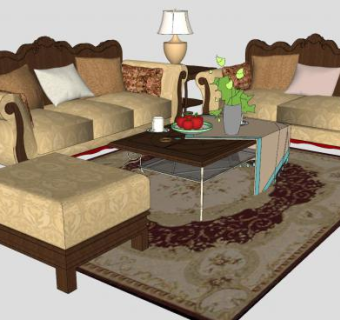 欧式沙发茶几坐凳SU模型下载_sketchup草图大师SKP模型