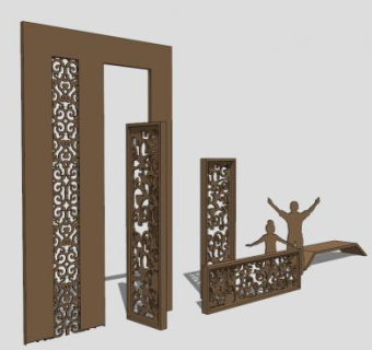 花纹门框漏窗雕塑SU模型下载_sketchup草图大师SKP模型