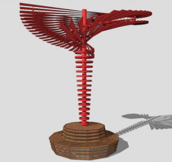 红色抽象台风雕塑SU模型下载_sketchup草图大师SKP模型