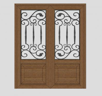 双开铁艺木门SU模型下载_sketchup草图大师SKP模型