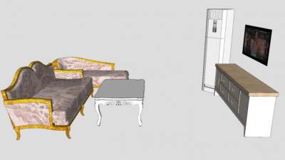 欧式沙发茶几和电视柜SU模型下载_sketchup草图大师SKP模型