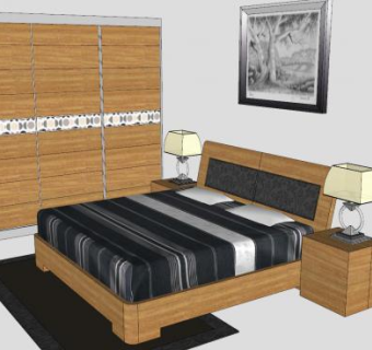 新中式卧室家具SU模型下载_sketchup草图大师SKP模型