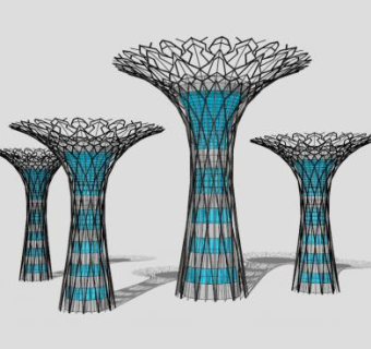 蓝色喷泉状雕塑SU模型下载_sketchup草图大师SKP模型