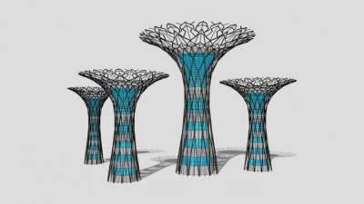 蓝色喷泉状雕塑SU模型下载_sketchup草图大师SKP模型
