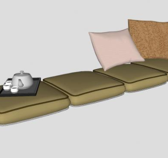 飘窗垫抱枕和茶具SU模型下载_sketchup草图大师SKP模型