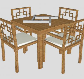 中式木质麻将桌椅SU模型下载_sketchup草图大师SKP模型