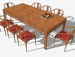 中式八人座餐茶桌椅SU模型下载_sketchup草图大师SKP模型