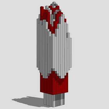 红色和白色长方体组合雕塑SU模型下载_sketchup草图大师SKP模型