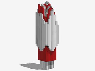 红色和白色长方体组合雕塑SU模型下载_sketchup草图大师SKP模型