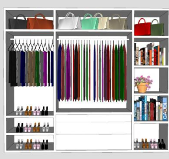 白色衣柜鞋子女包高跟鞋SU模型下载_sketchup草图大师SKP模型