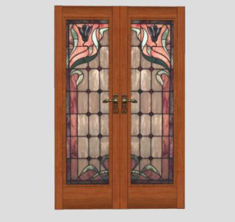 彩色玻璃入口门双开门SU模型下载_sketchup草图大师SKP模型