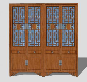 现代中式家具书柜SU模型下载_sketchup草图大师SKP模型