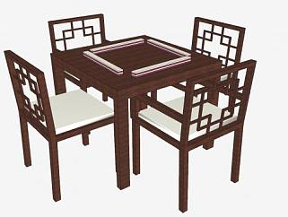 中式<em>木制</em>麻将桌椅SU模型下载_sketchup草图大师SKP模型