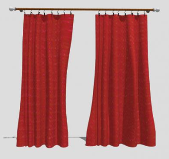红色布艺窗帘sketchup模型下载_sketchup草图大师SKP模型