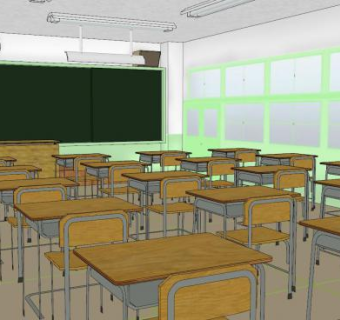 日式教室班级课桌椅黑板SU模型下载_sketchup草图大师SKP模型