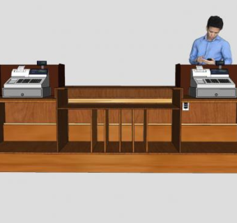 木质双收银台SU模型下载_sketchup草图大师SKP模型