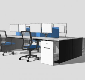 职工办公桌椅电脑桌椅SU模型下载_sketchup草图大师SKP模型